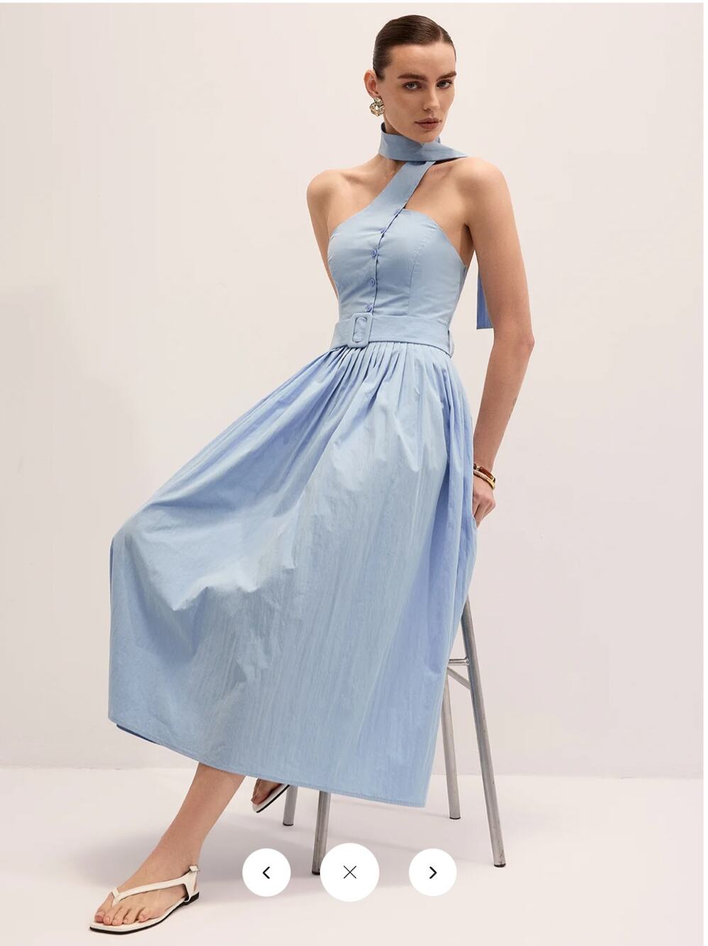 NWT Commense Halter Neck Cotton Blend Belted Maxi Dress Sz L